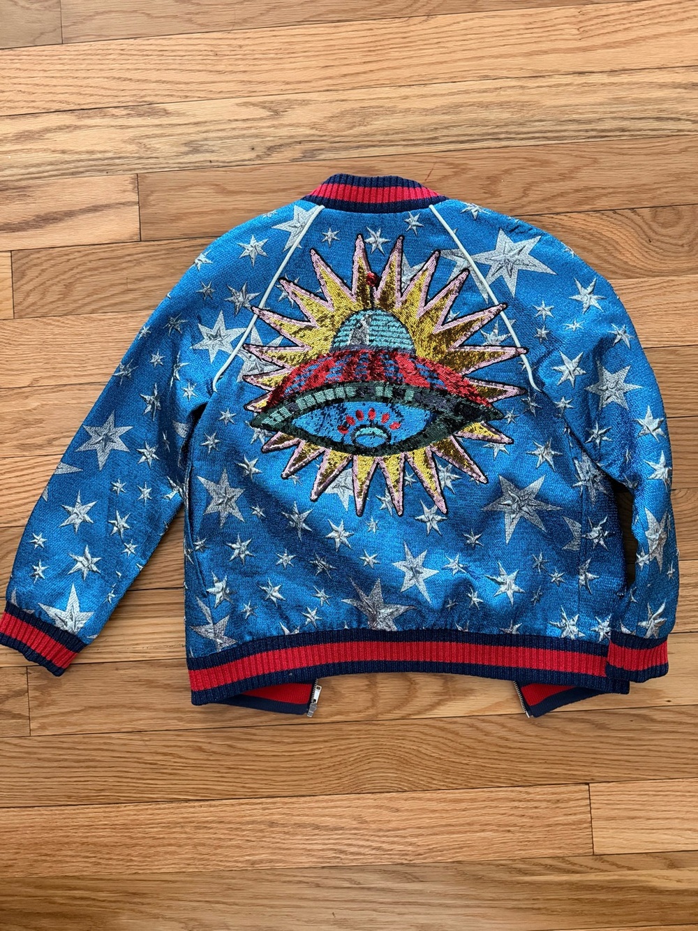 Gucci Blue Lurex Star UFO & Sun Kids Bomber Jacket